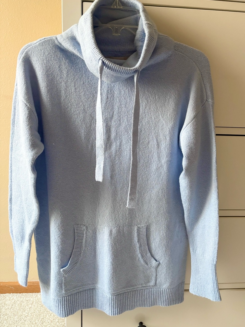 Loft Light Blue cowl neck Drawstring Sweater with pocket for Women